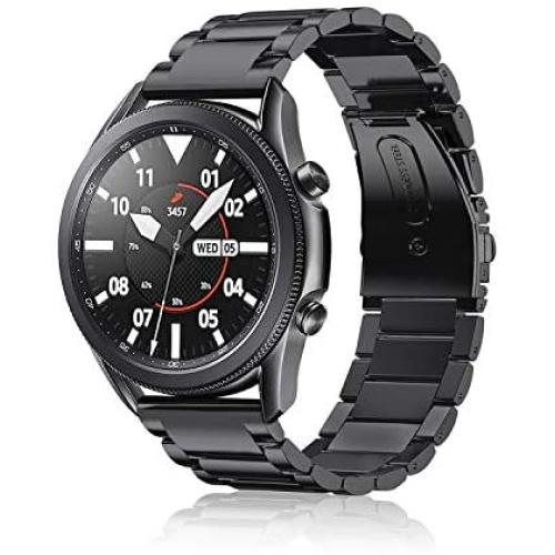 Fintie Bands Compatible with Samsung Galaxy Watch 3 45mm, Solid Stainless Steel Metal Bracelet Strap Replacement Wrist Band, Black