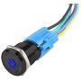 ESUPPORT 16mm 12V 3A Car Blue LED Light Power Metal Push Button Toggle Switch Socket Plug Latching Black Shell