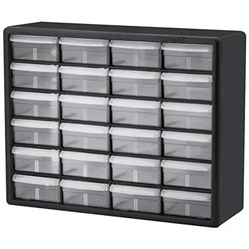 Akro-Mils 24 Drawer 10724, Plastic Parts Storage Hardware and Craft Cabinet, (20-Inch W x 6-Inch D x 16-Inch H), Black Akro-Mils 24 Drawer 10724, Plastic Parts Storage Hardware and Craft Cabinet, (20-Inch W x 6-Inch D x 16-Inch H), Black