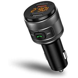 Bluetooth FM Transmitter for Car, QC3.0 Wireless Bluetooth FM Radio Adapter Music Player Car Kit with Hands Free Calling and 2 USB Ports Charger Support USB Flash Drive