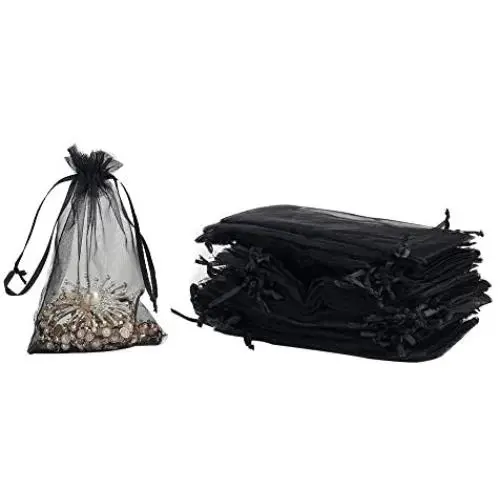HRX Package 100pcs Black Organza Gift Bags 4 x 6 inches Wedding Christmas Favors Jewelry Pouches