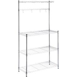 Amazon Basics Kitchen Storage Bakers Rack with Wood Table, Chrome/Wood - 63.4'' Height