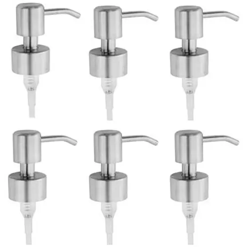 Stainless Steel Replacement Lotion Pump Parts, 28-400 (6 pack); Silver-Colored Brushed Metal Soap Dispensers Fit Standard 8oz / 16oz Boston Round 28/400 Neck Bottles Stainless Steel Replacement Lotion Pump Parts, 28-400 (6 pack); Silver-Colored Brushed Metal Soap Dispensers Fit Standard 8oz / 16oz Boston Round 28/400 Neck Bottles