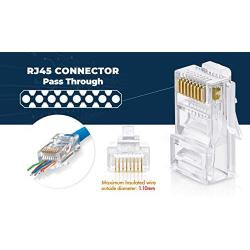 RJ45 Cat6 Pass Through Connectors Pack of 100, EZ Crimp Modular Data Plug for Network UTP Cat-6 Ethernet Cable