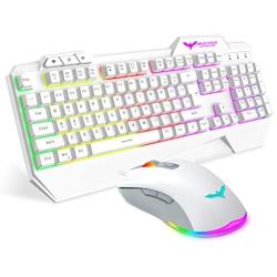 Havit Keyboard Rainbow Backlit Wired Gaming Keyboard Mouse Combo, LED 104 Keys USB Ergonomic Wrist Rest Keyboard, 4800 DPI Mouse for PC Gamer (White)