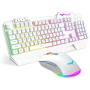 Havit Keyboard Rainbow Backlit Wired Gaming Keyboard Mouse Combo, LED 104 Keys USB Ergonomic Wrist Rest Keyboard, 4800 DPI Mouse for PC Gamer (White)