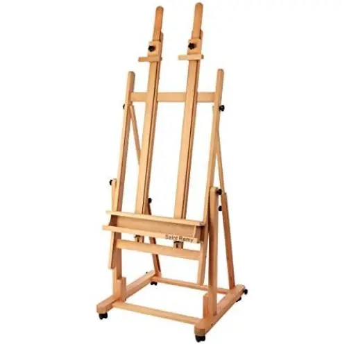 Creative Mark Saint Remy Wooden H-Frame Artist Studio Floor Easel Double Mast Adjustable Multi Angles to Flat for Small to Extra Large Canvas Paintings up to 60''w x 82'' h - Oiled Beechwood Creative Mark Saint Remy Wooden H-Frame Artist Studio Floor Easel Double Mast Adjustable Multi Angles to Flat for Small to Extra Large Canvas Paintings up to 60''w x 82'' h - Oiled Beechwood
