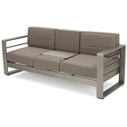 Christopher Knight Home Cape Coral Outdoor Loveseat Sofa with Tray, Khaki