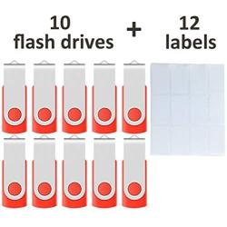 [NOT 128GB ] Enfain 10 Pack Small Capacity 128 MB USB Flash Drive Bulk Thumb Drives 128MB in Red, with LED Indicator, 12 x Removable White Labels for Marking Contents Loaded