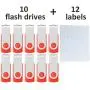 [NOT 128GB ] Enfain 10 Pack Small Capacity 128 MB USB Flash Drive Bulk Thumb Drives 128MB in Red, with LED Indicator, 12 x Removable White Labels for Marking Contents Loaded
