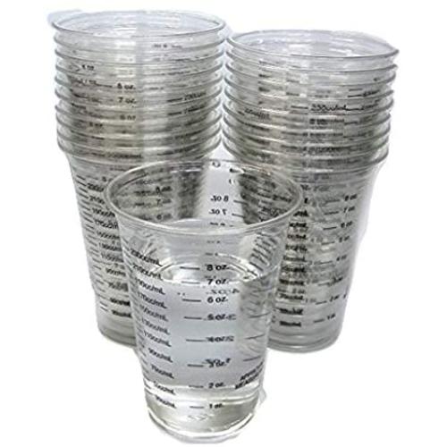 20 8oz Disposable Graduated Clear Plastic Cups for Mixing Paint, Stain, Epoxy, Resin