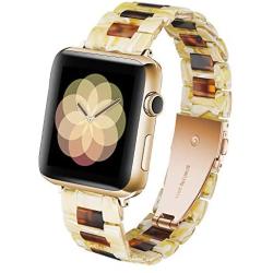 Caunedy Compatible with Apple Watch Bands 38mm/40mm for Women/Man, Light and Waterproof Fashion Replacement Resin Band with Stainless Steel Buckle for iWatch Series 6/5/4/3/2/1/SE (Banana Milk+Tortoiseshell, 38/40mm)