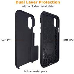 Molzar Shield Series iPhone Xs Case, iPhone X Case, Triangle Texture Grip, Built-in Metal Plate for Magnetic Car Phone Holder, Support Qi Wireless Charging, Compatible with Apple iPhone Xs/X, Black