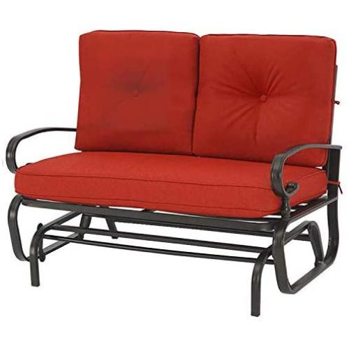 Incbruce Outdoor Swing Glider Rocking Chair Patio Bench for 2 Person, Garden Loveseat Seating Patio Steel Frame Chair Set with Cushion, Red