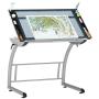 SD STUDIO DESIGNS Triflex Drawing Table, Sit to Stand Up Adjustable Office Home Computer Desk, 35.25'' W X 23.5'' D, Silver/Blue Glass