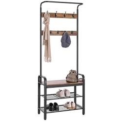 VIVOHOME 3-in-1 Entryway Hall Tree, Heavy Duty MDF Stand Coat Rack with Storage Bench, Industrial Wood Furniture with Stable Metal Frame, 8 Hooks