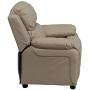 Flash Furniture Deluxe Padded Contemporary Beige Vinyl Kids Recliner with Storage Arms