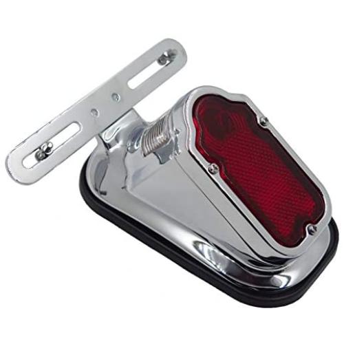 HTTMT XH3118B-A- Motorcycle Chrome Red Metal Tombstone Brake Tail Light Signal Compatible with Motorcycle Bike