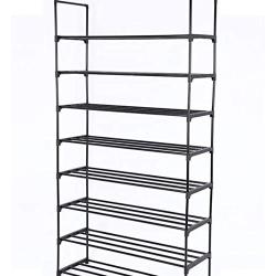 N/N 8-Tier Narrow Tall Shoe Rack Metal Shoes Storage Shelf Space-Saving Stackable Vertical Shoes Organizer Shelf Dustproof Black Shoes Rack for Closet,Doorway, Entryway