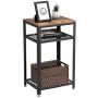 VASAGLE Industrial Side Table, End Telephone Table with 2-Tier Mesh Shelves, for Office Hallway or Living Room, Wood Look Accent Furniture with Metal Frame ULET75BX