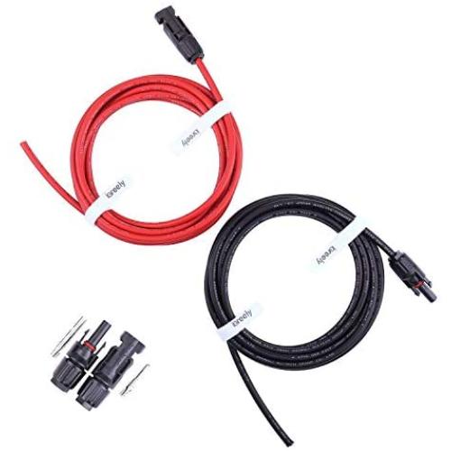 iGreely Solar Panel Extension Cable - 10 Feet 10AWG(6mm²) Solar Extension Cable with Female and Male Connector Solar Panel Adapter (10FT Red + 10FT Black)