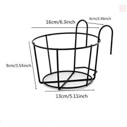 4 Pack Hanging Railing Planters Flower Pot Holders Plant Iron Racks Fence Metal Potted Stand Mounted Balcony Round Plant Baskets Shelf Container Box for Indoor&Outdoor Use-Black,Garden Steel Pots,6.3''