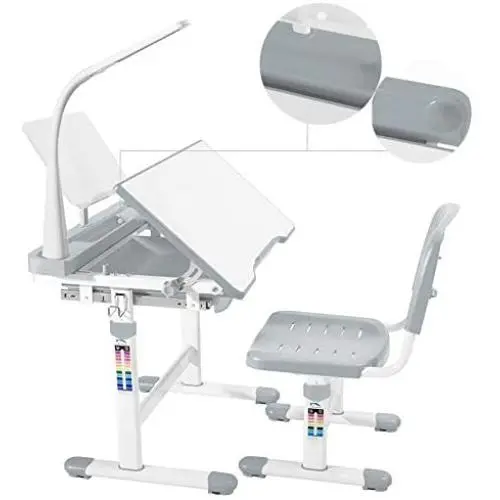 Mecor Kids Desks, Height Adjustable Children Desk and Chair Set, Childs School Student Sturdy Table w/Lamp Pull Out Drawer Storage,Pencil Case,Bookstand Grey Mecor Kids Desks, Height Adjustable Children Desk and Chair Set, Childs School Student Sturdy Table w/Lamp Pull Out Drawer Storage,Pencil Case,Bookstand Grey