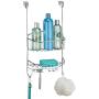 mDesign Modern Metal Wire Over The Bathroom Shower Door Caddy, Hanging Storage Organizer Center with Built-in Hooks and Baskets for Stall/Tub, Holds Shampoo, Body Wash, Loofahs, Razors - Chrome/White