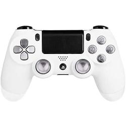 XFUNY(TM) Metal Bullet Buttons ABXY Buttons + Thumbsticks Thumb Grip and Chrome D-pad for Sony PS4 DualShock 4 Controller Mod Kit (Silver)