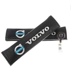 Clavel Autopartes 2pcs Car Seat Belts Covers Padding Carbon Fiber Leather Belt Shoulder Sleeve + 1pc Retractable Badge Reel with Metal Belt Clip (Volvo)