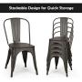 COSTWAY Tolix Style Dining Chairs Industrial Metal Stackable Cafe Side Chair with Wood Seat Set of 4 (Copper-Colored)