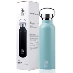 BOGI 20oz Double Wall Vacuum Insulated Stainless Steel Water Bottle-Scratch Resistance&Eco-Friendly for Outdoor Sports Yoga Camping+Straw Flip Cap,2 Straw&Cleaning Brush