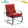 PHI VILLA Patio Spring Motion Metal Dining Chairs with Padded Red Cushion, Set of 2 for Outdoor Deck, Porch