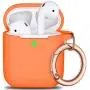 AirPods Case Cover Keychain, Full Protective Silicone AirPods Accessories Skin Cover for Women Girl with Apple AirPods Wireless Charging Case,Front LED Visible-Orange
