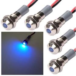 FICBOX 5pcs LED Indicator Light 6mm 12V Waterproof Metal Signal Lamp Warning Lights Directional Lamp for Pilot Dash Truck Boat (Blue)