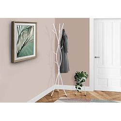 Monarch Specialties Coat Rack - Coat Tree with 8 Hooks, Hammered Metal 74'' H (White)