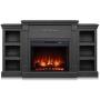 Della 1400-Watt Electric Fireplace in Grey with Built-in Bookshelves and an Enhanced Log Display