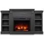 Della 1400-Watt Electric Fireplace in Grey with Built-in Bookshelves and an Enhanced Log Display