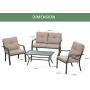 Kullavik 4 Pieces Patio Furniture Set Outdoor Conversation Set Steel Frame Sectional Chat Sofa with 4 Seats, 4 Cushions & 1 Tempered Glass Coffee Table, Sand