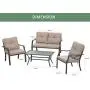 Kullavik 4 Pieces Patio Furniture Set Outdoor Conversation Set Steel Frame Sectional Chat Sofa with 4 Seats, 4 Cushions & 1 Tempered Glass Coffee Table, Sand Kullavik 4 Pieces Patio Furniture Set Outdoor Conversation Set Steel Frame Sectional Chat Sofa with 4 Seats, 4 Cushions & 1 Tempered Glass Coffee Table, Sand