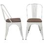 JUMMICO Metal Dining Chair Stackable Industrial Vintage Kitchen Chairs Indoor-Outdoor Bistro Cafe Side Chairs with Back and Wooden Seat Set of 4 (White)
