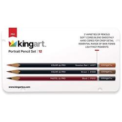 KINGART , Metal Tin Case, Set of 12 Unique Colors Portrait Pencils, Assorted 12 Piece