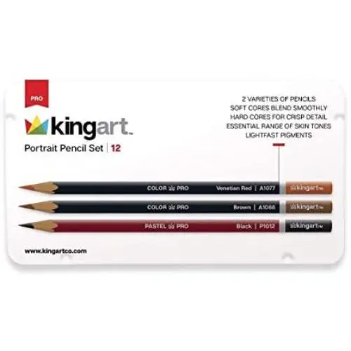KINGART , Metal Tin Case, Set of 12 Unique Colors Portrait Pencils, Assorted 12 Piece KINGART , Metal Tin Case, Set of 12 Unique Colors Portrait Pencils, Assorted 12 Piece