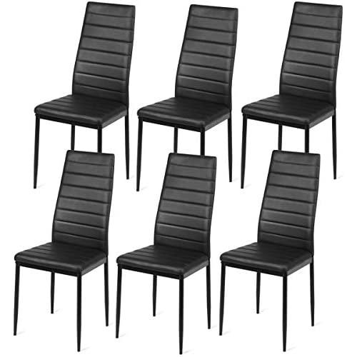 Giantex Set of 6 Dining Chairs, High Back Dining Room Chairs w/Steel Frame, Easy for Cleaning, PU Leather Chairs for Home Kitchen Furniture, Kitchen Chairs, Black