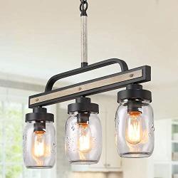 LOG BARN Rustic Mason Jar Chandelier, Farmhouse Lighting Metal Finish, Glass Hanging Pendant for Dining Room, Kitchen Island