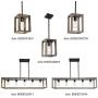 VINLUZ Kitchen Island 1-Light Fixture Farmhouse Wood Accents Frame Pendant Square, Black Metal Finish Dining Room Lighting Fixture Hanging, Modern Industrial Style