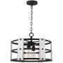Kira Home Madera 17'' 4-Light Modern Farmhouse Chandelier + Wood and Metal Round Shade, 2 Wood Panel Styles (White Ash/Walnut), Coarse Black Finish