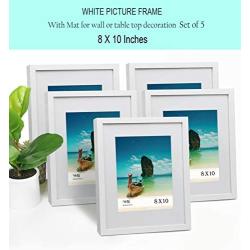 CAVEPOP 11x14 White Picture Frame with Mat Set of 5, Made to Display 11x 14” Without Mat, 8 x 10 with Mat - Large Wall Hanging Photo Frames, Collage Picture Frame Sets