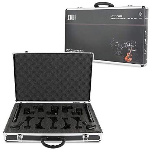 XTUGA New MI7 7-Piece Wired Dynamic Drum Mic Kit (Whole Metal)- Kick Bass, Tom/Snare & Cymbals Microphone Set - Use for Drums, Vocal, Other Instrument Complete with Thread Clip, Inserts, Mics Holder