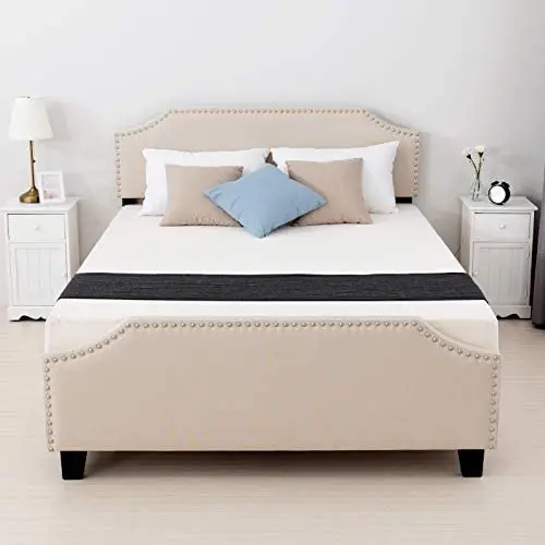 mecor Full Upholstered Linen Platform Bed with Curved Shape Headboard and Footboard, Metal Frame with Strong Wood Slat Support, Headboard Height Adjustable, No Box Spring Needed, Beige, Full Size mecor Full Upholstered Linen Platform Bed with Curved Shape Headboard and Footboard, Metal Frame with Strong Wood Slat Support, Headboard Height Adjustable, No Box Spring Needed, Beige, Full Size